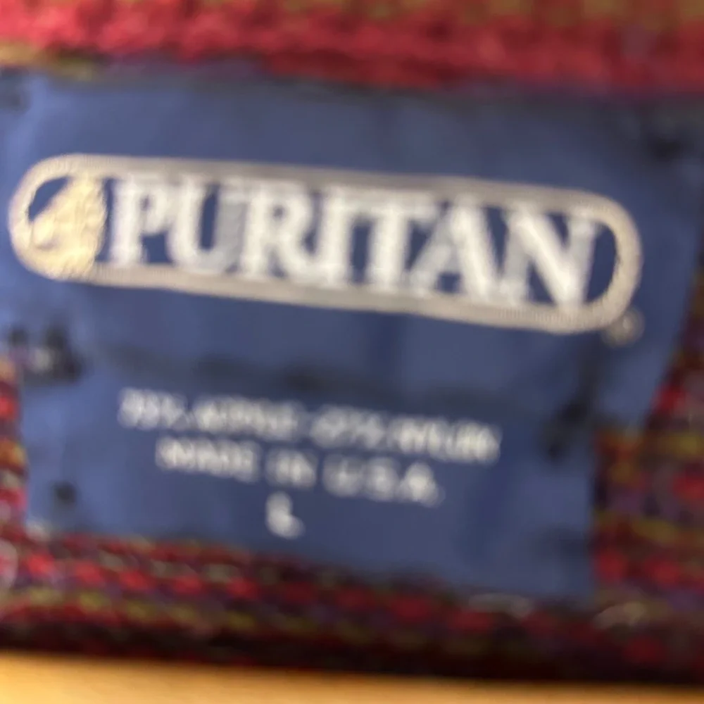 Vintage Puritan Mens Sweater Large Red Blue Geometric Diamond Knit‎ Made in USA